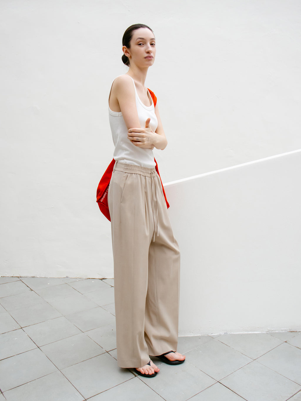 Summer Wool Banded Pants Light Beige