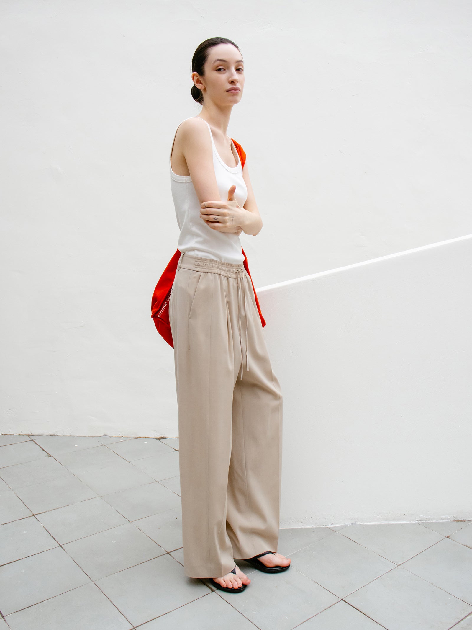 Summer Wool Banded Pants Light Beige