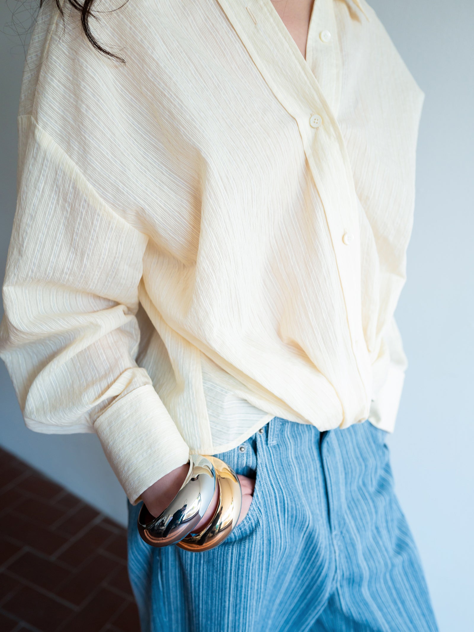 Seersucker Twist Shirt Yellow