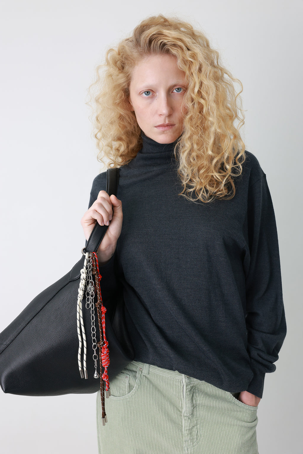 Wool Blend Turtleneck Knit Dark Gray