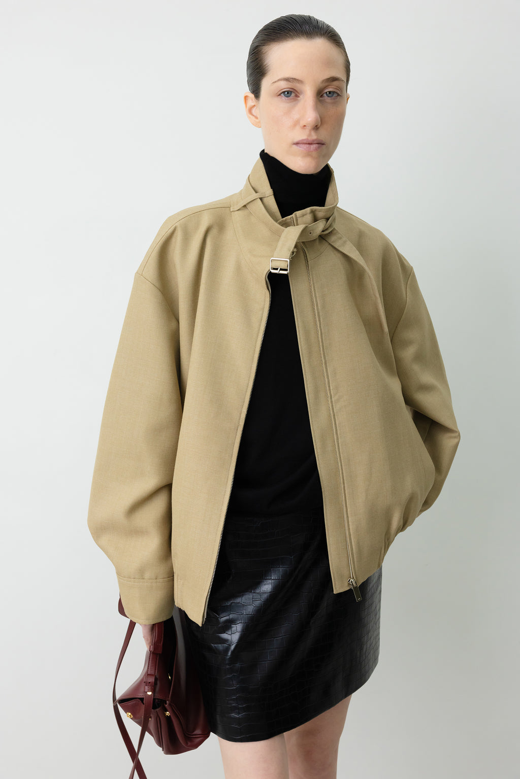 High-Neck Blouson Jumper Beige