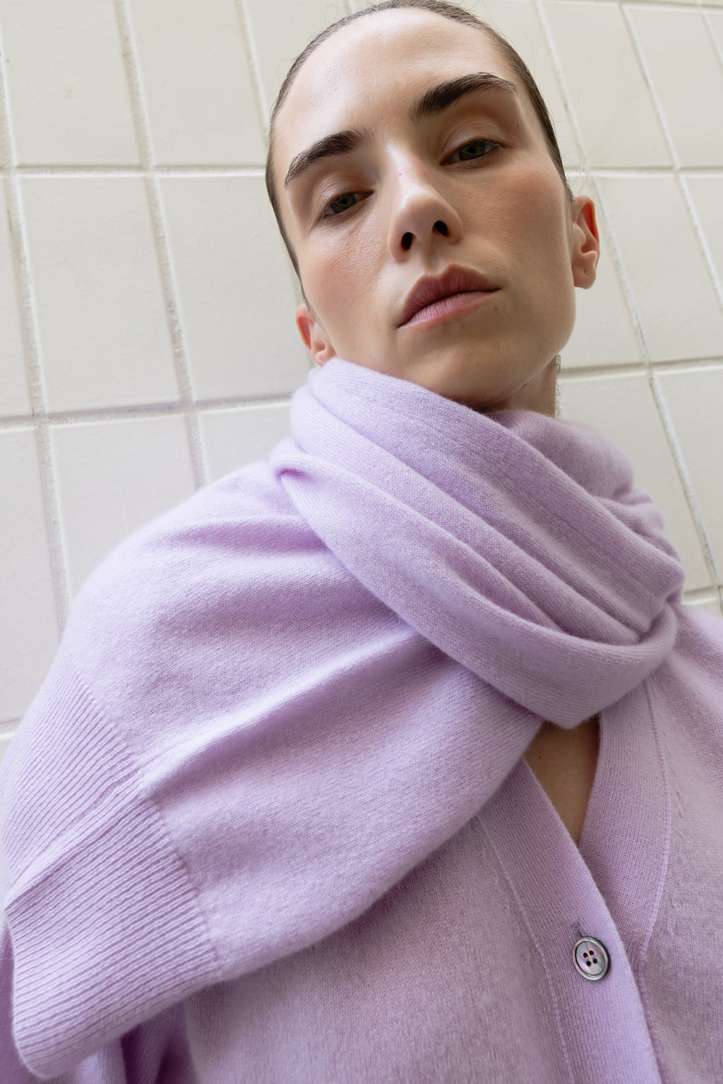 Cashmere 100 Padded Cardigan Lavender