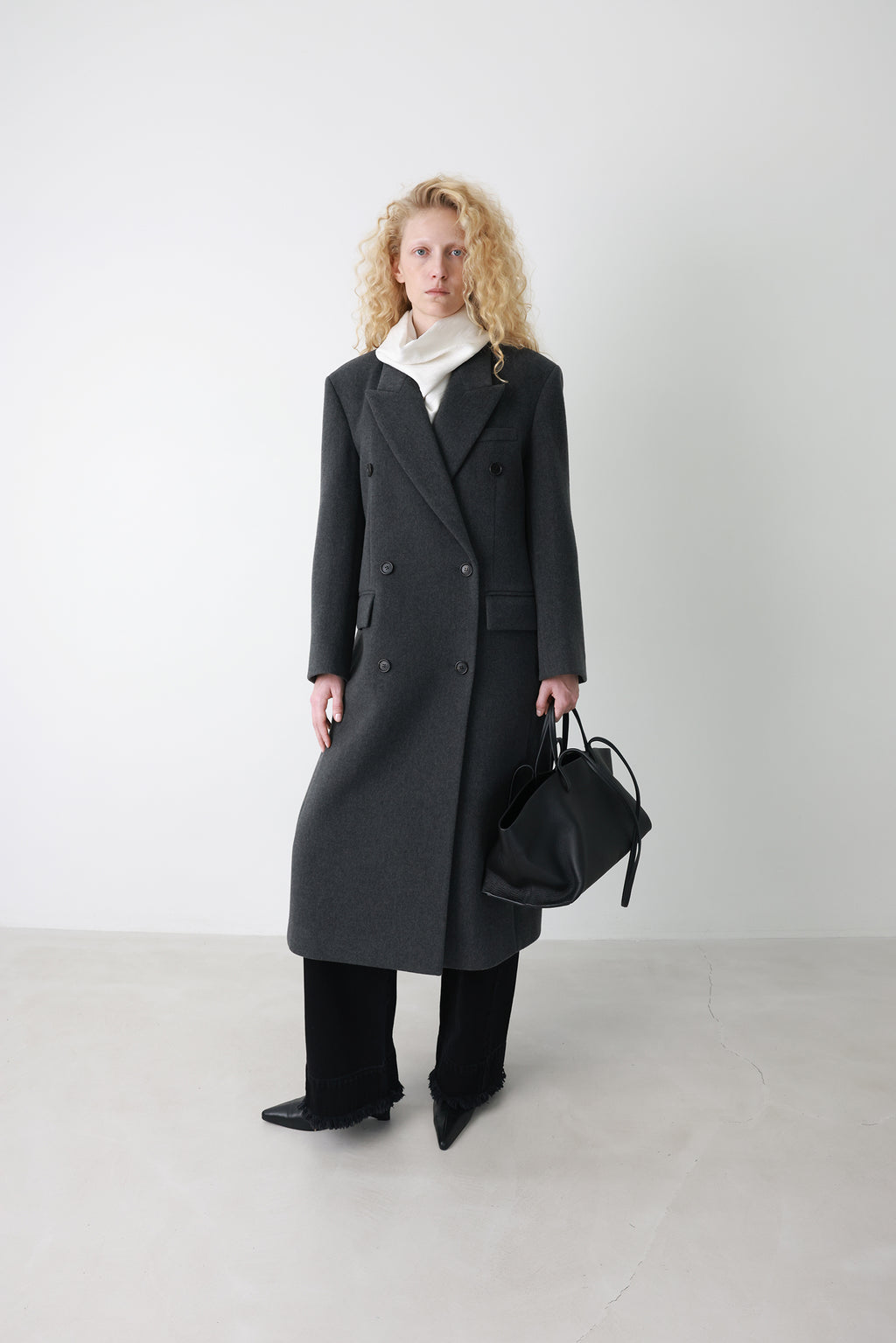 Double Tailored Long Coat Charcoal