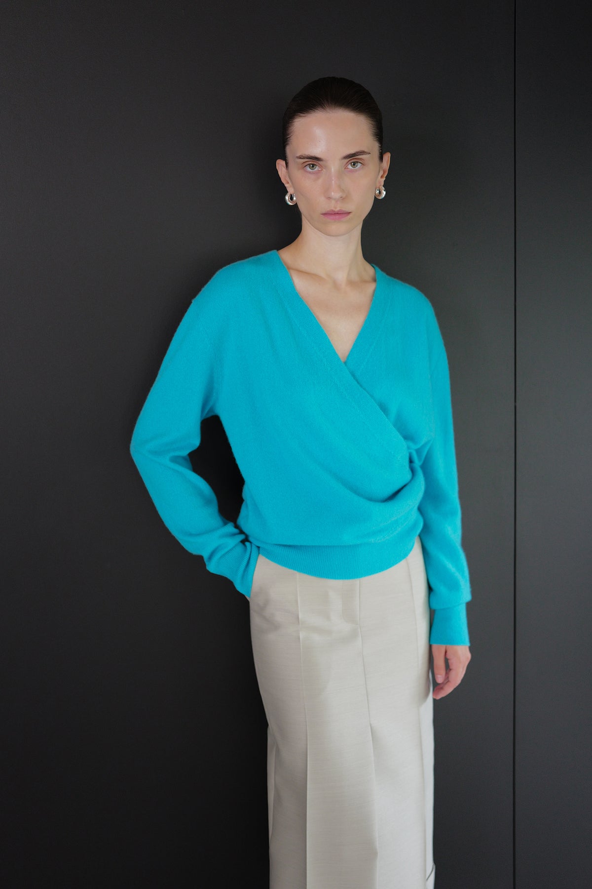 Cashmere 100 Wrap Knit Aqua Blue