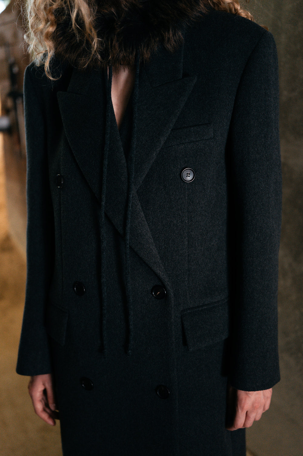 Double Tailored Long Coat Charcoal
