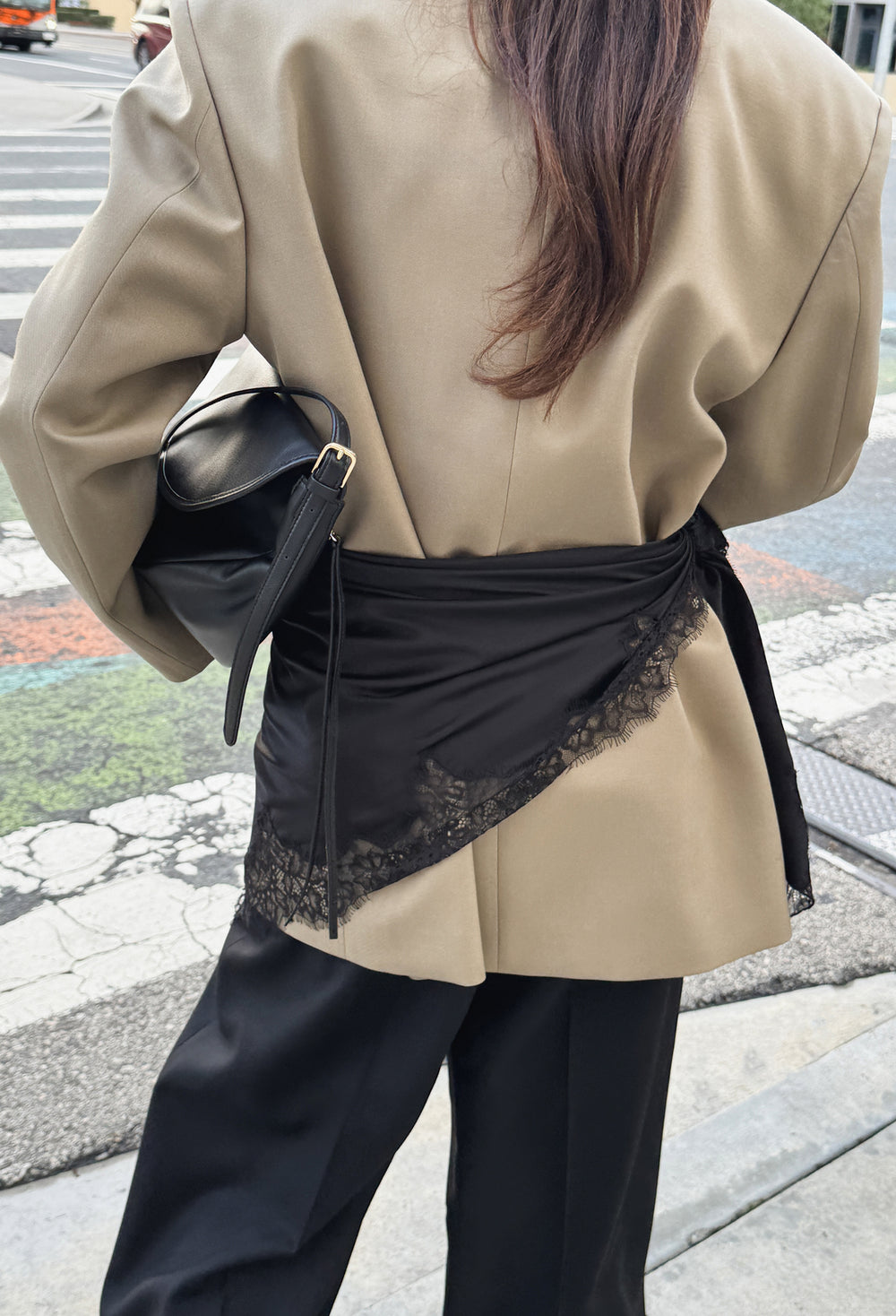 레이스 실크 스카프 블랙