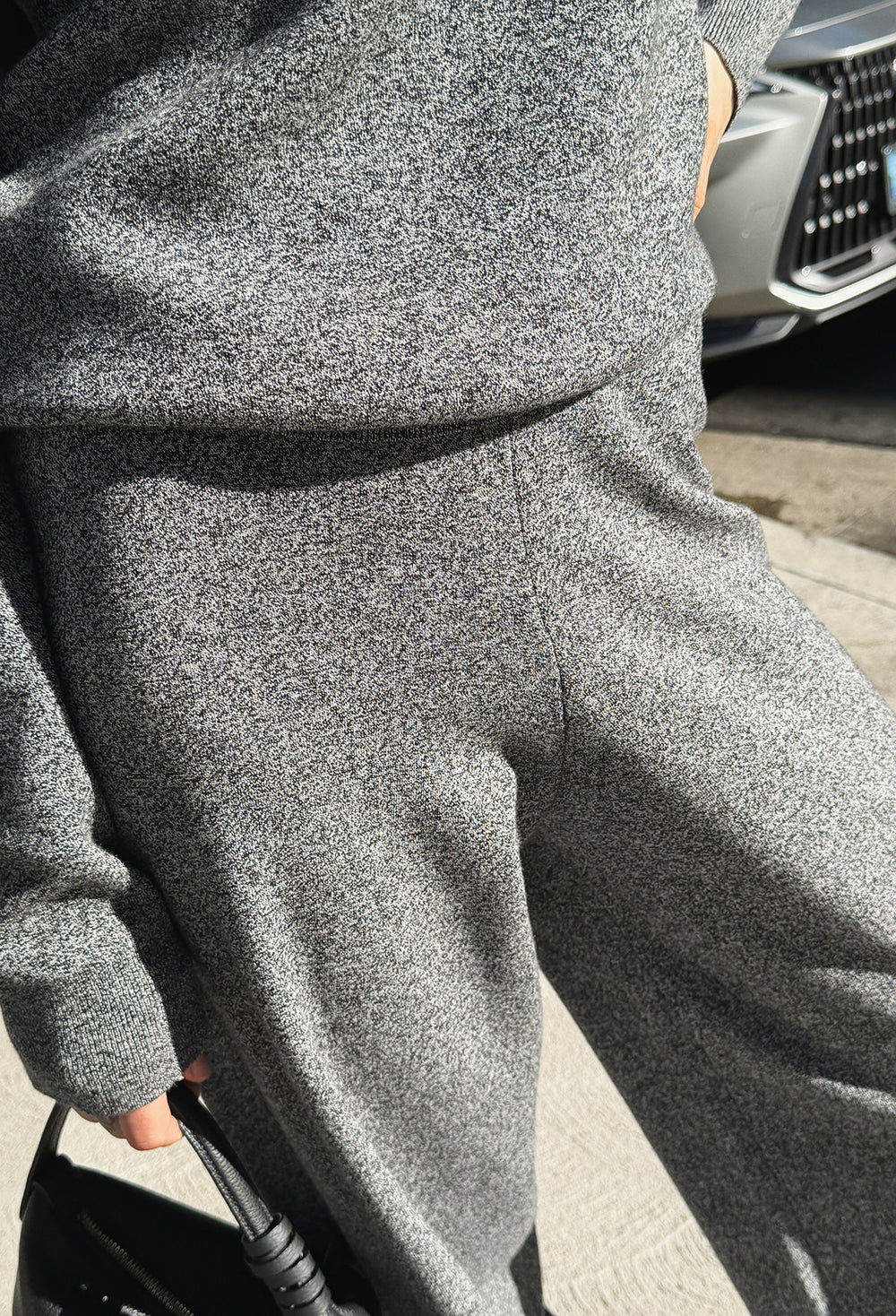 Washable Wool Cotton Knit Pants Melange Black