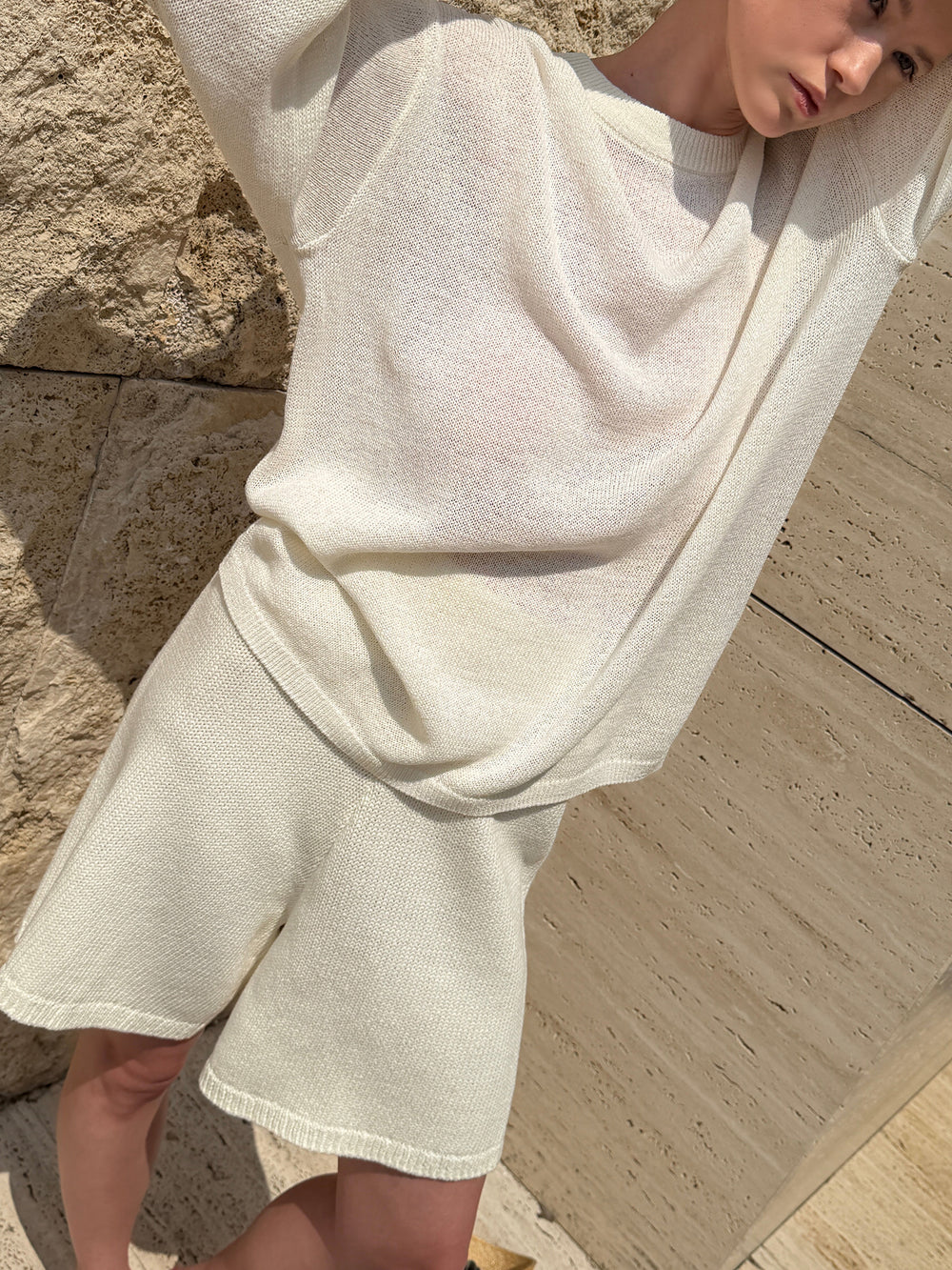 Cotton Knit Shorts Ivory