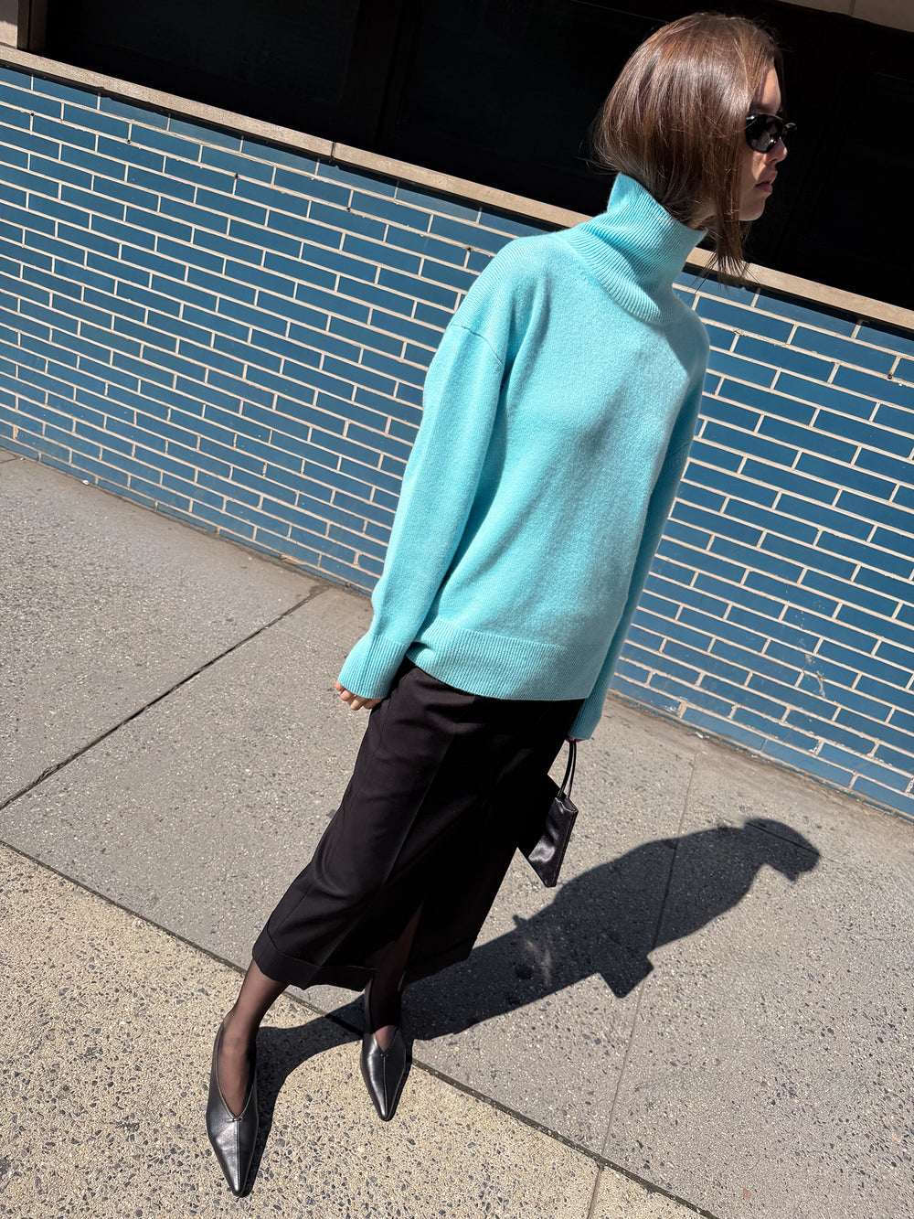 Cashmere 100 Turtleneck Knit Mint Blue