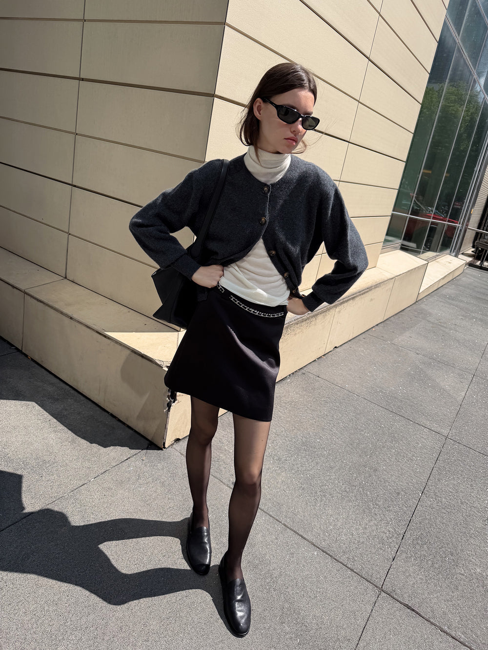 Cashmere 100 Double-faced Cardigan Charcoal