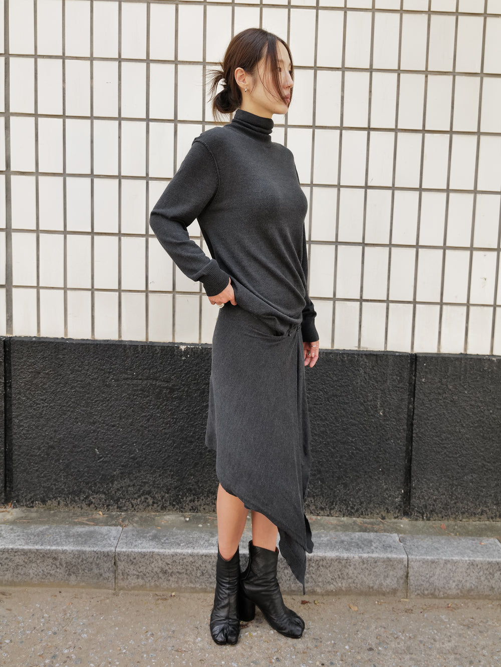 Wool blend knit dress charcoal