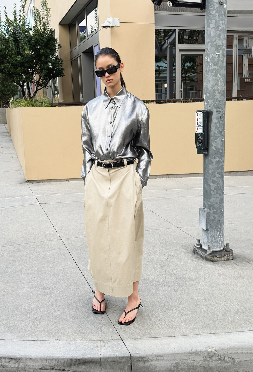 Cotton Tuck Skirt Beige
