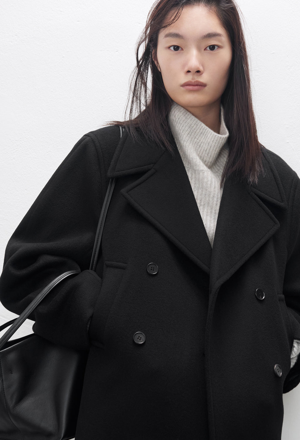 [리퍼브] 더블 벨티드 피코트 블랙