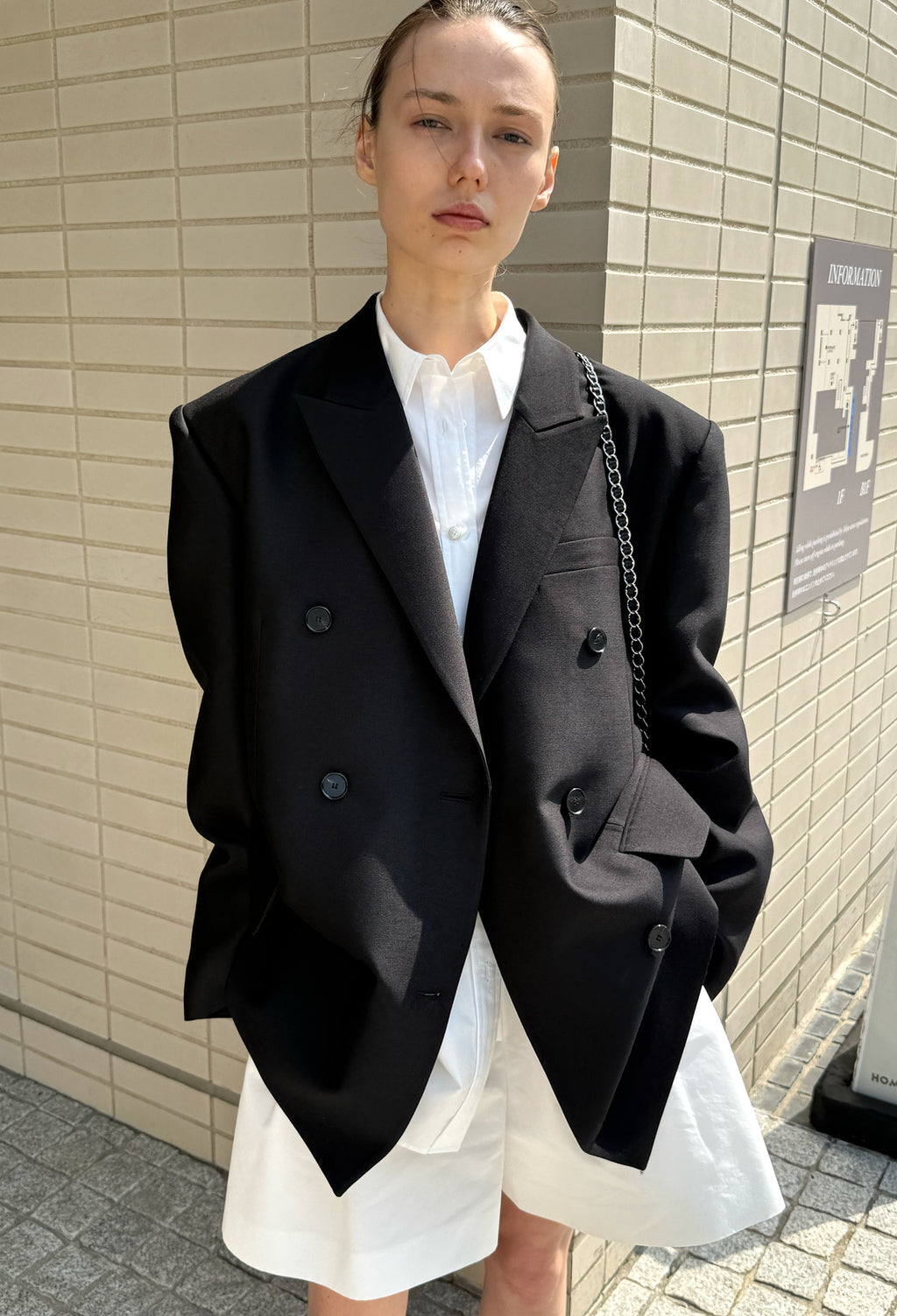 울실크 더블브레스티드 자켓 블랙