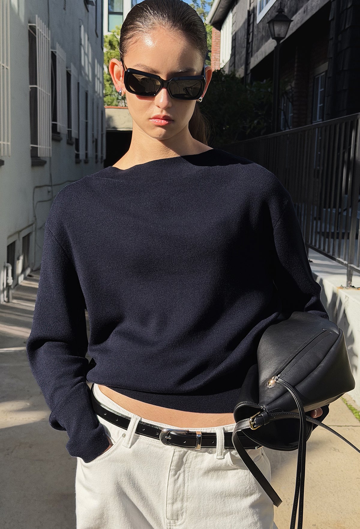 Spring Wool Boatneck Pullover Navy