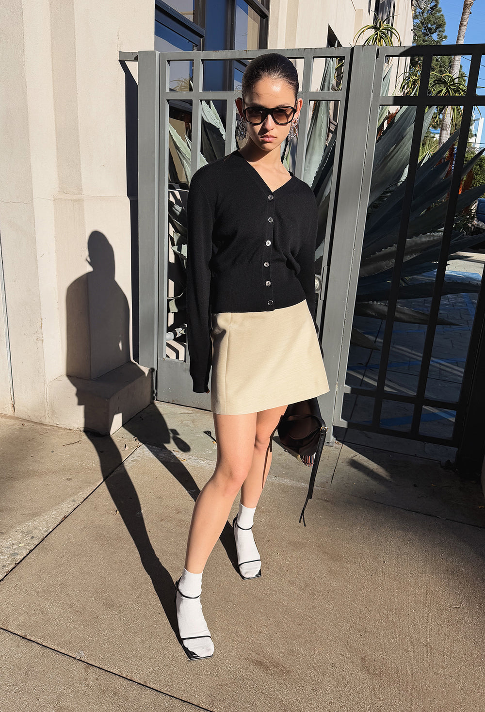 Wool Wrap Mini Skirt Beige