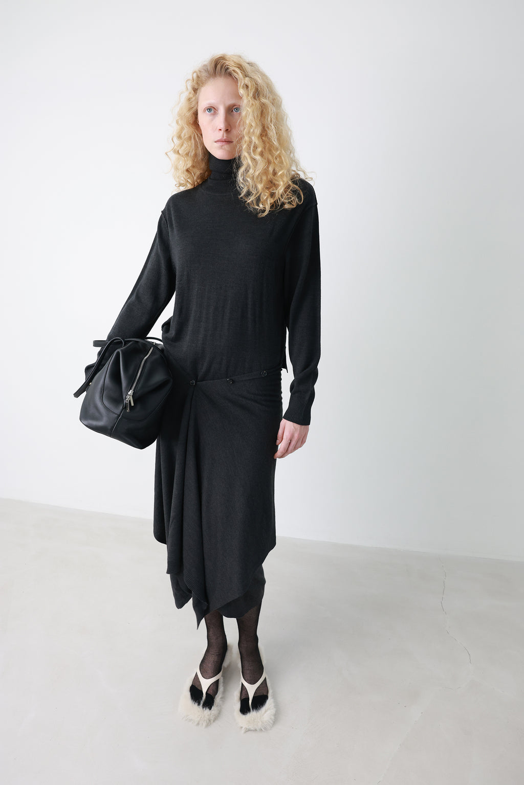 Wool blend knit dress charcoal