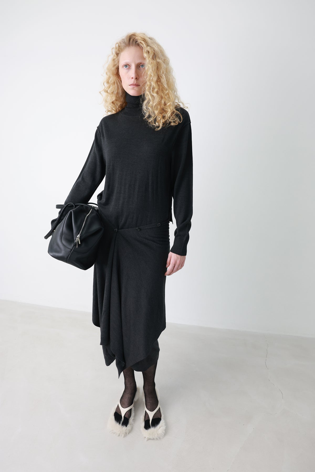 Wool blend knit dress charcoal