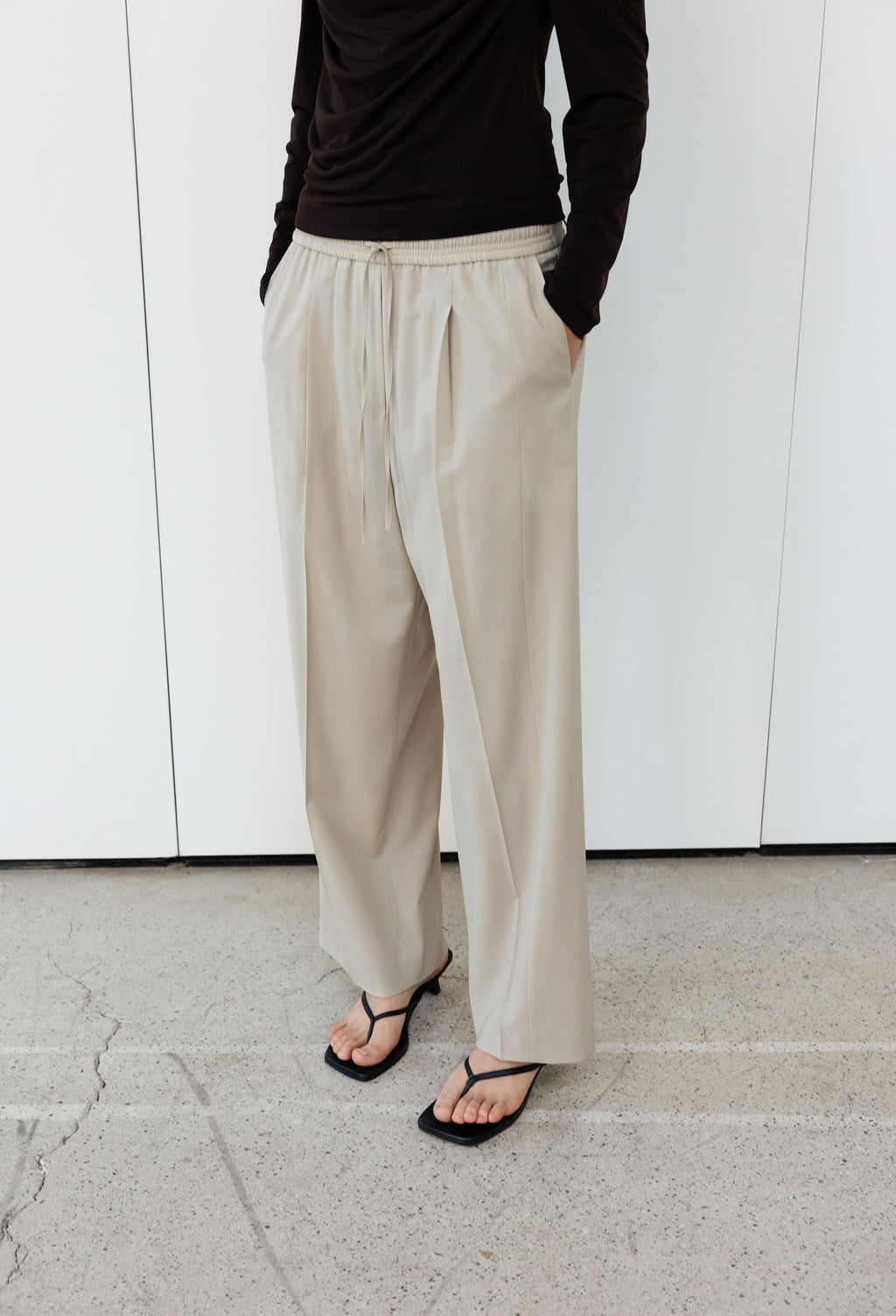 Summer Wool Banded Pants Light Beige