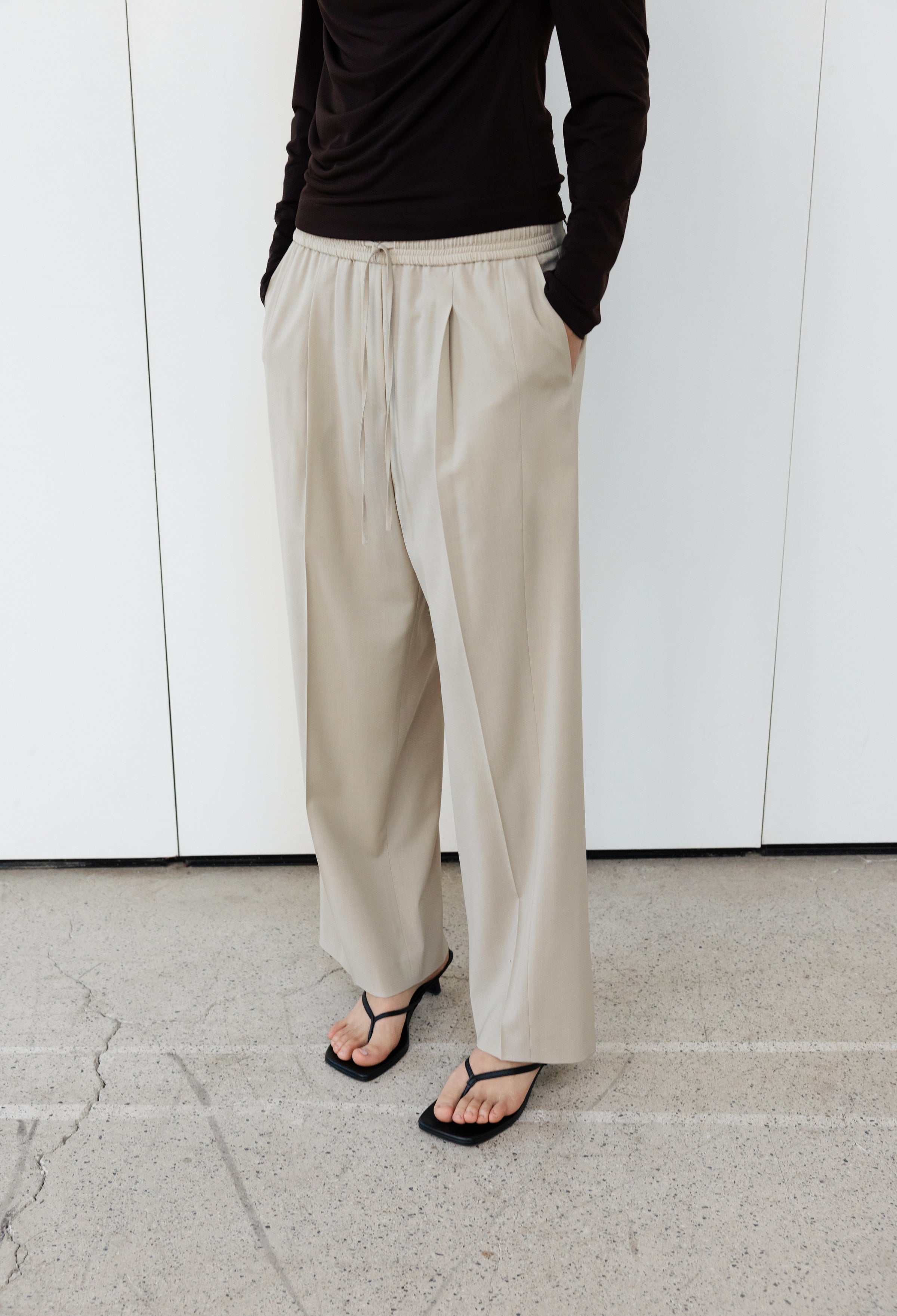 Summer Wool Banded Pants Light Beige