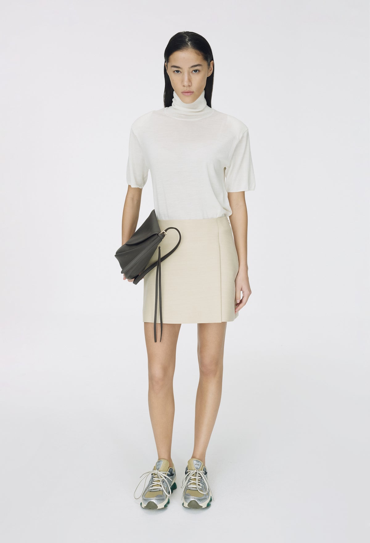 Wool Wrap Mini Skirt Beige