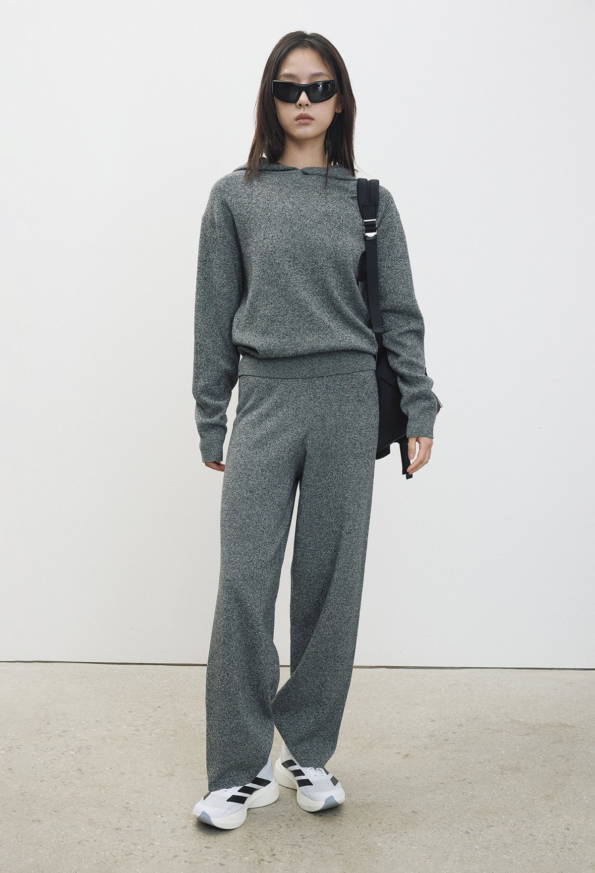 Washable Wool Cotton Knit Pants Melange Black