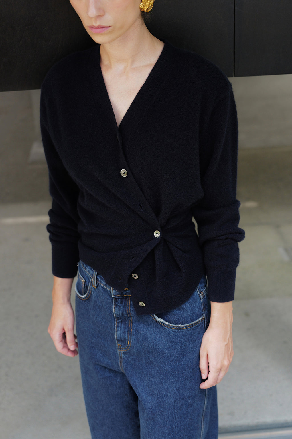 Cashmere 100 Padded Cardigan Navy