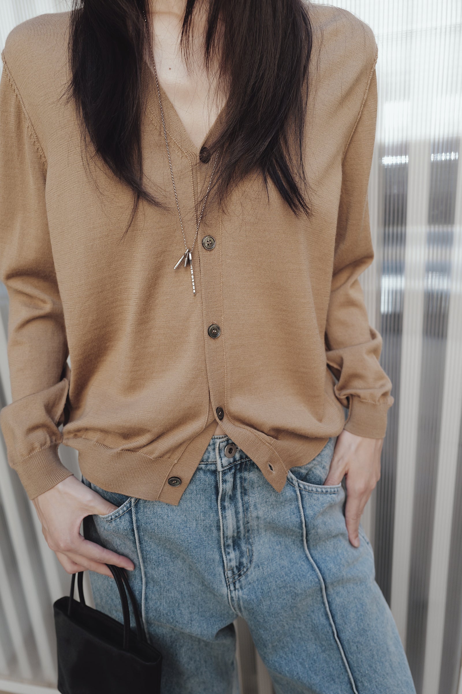 Washable 100% Wool Detail Cardigan Beige