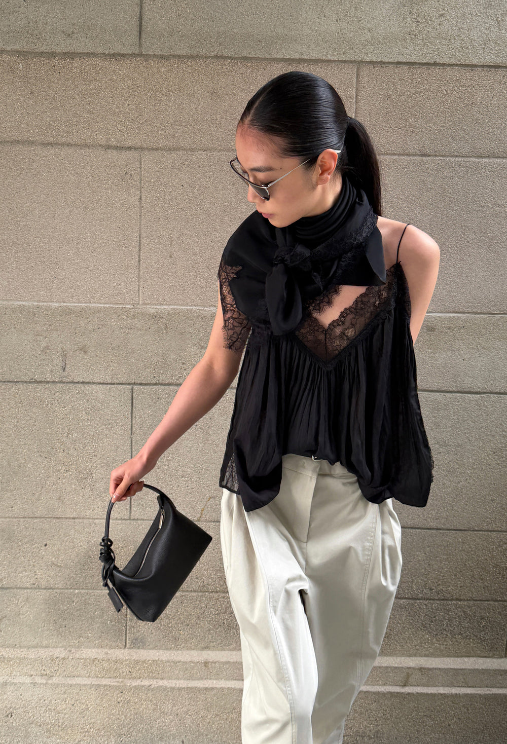 Cotton Pintuck Trousers Light Khaki