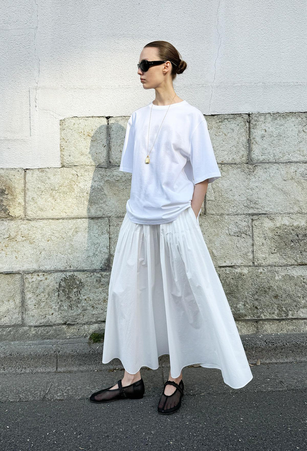 Pintuck full skirt white