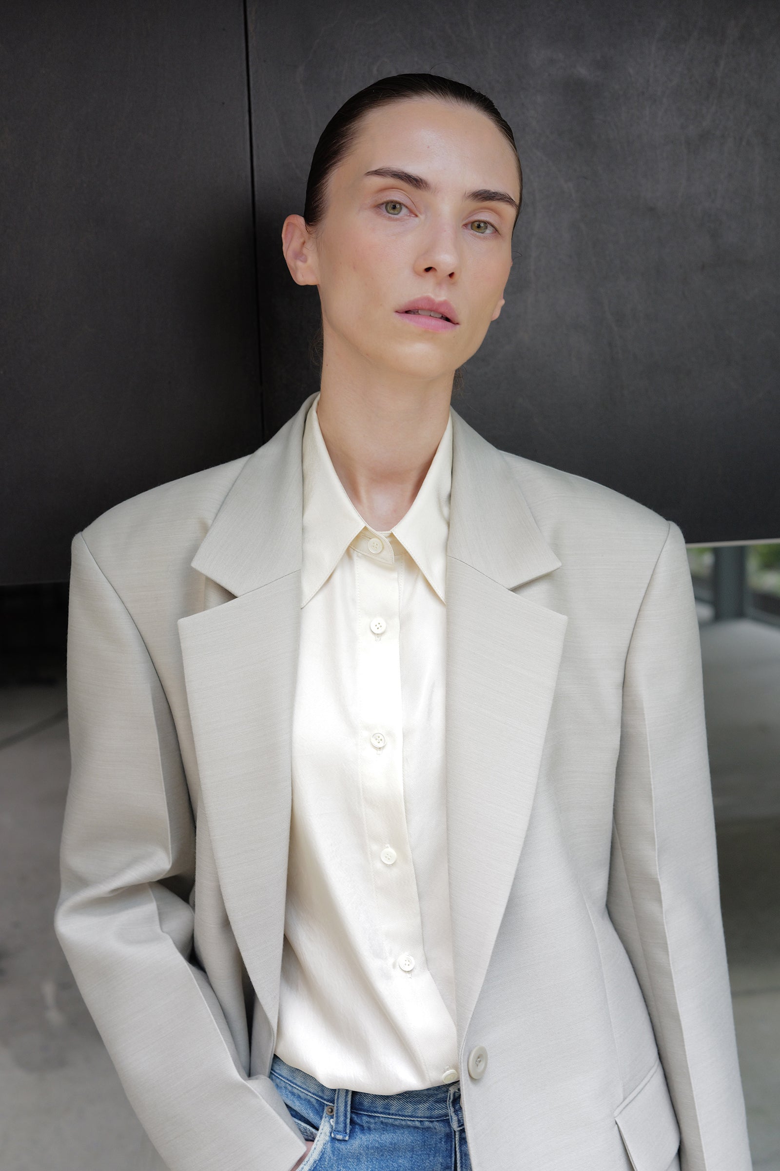Wool Silk Blazer Light Gray