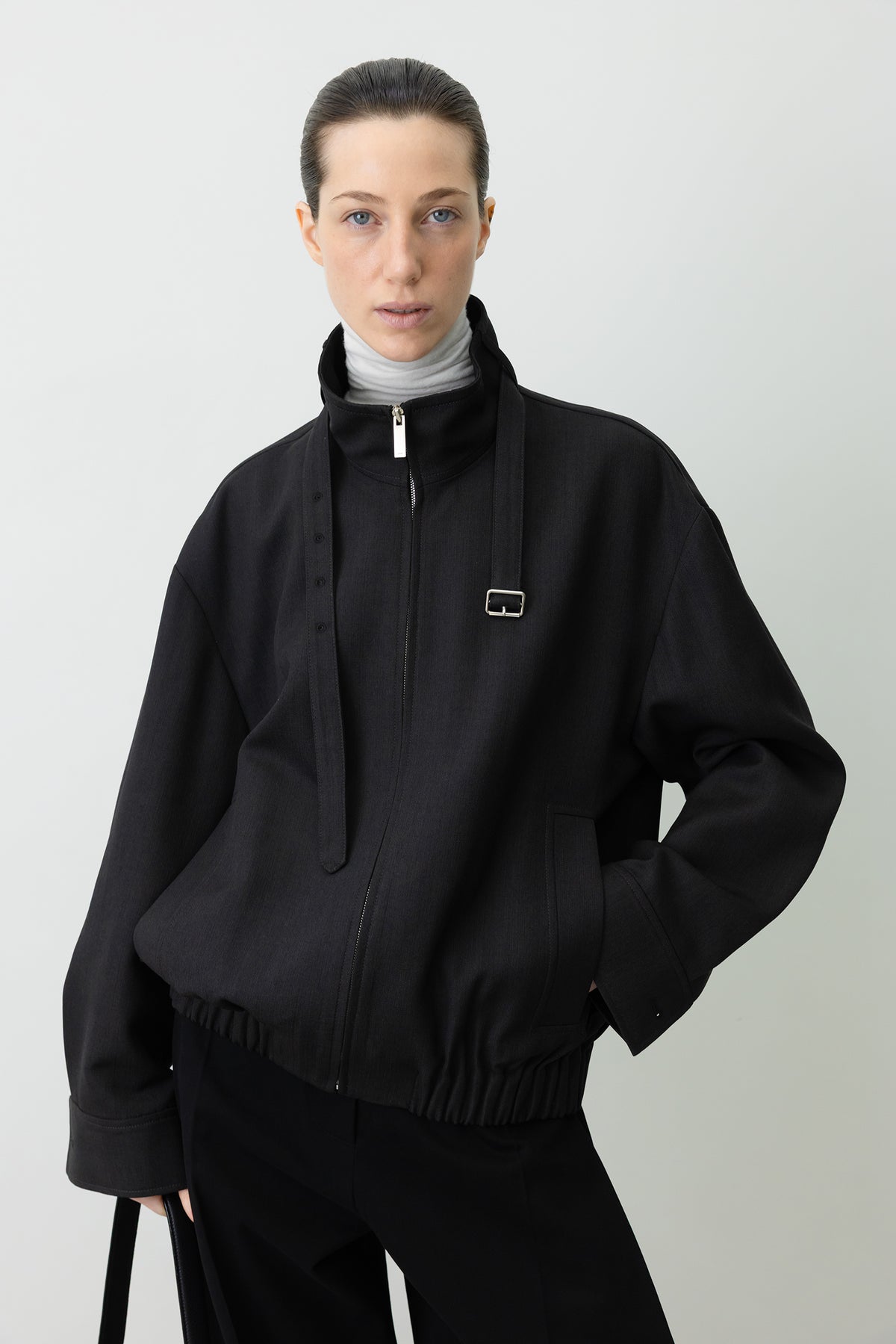 High-Neck Blouson Jumper Charcoal