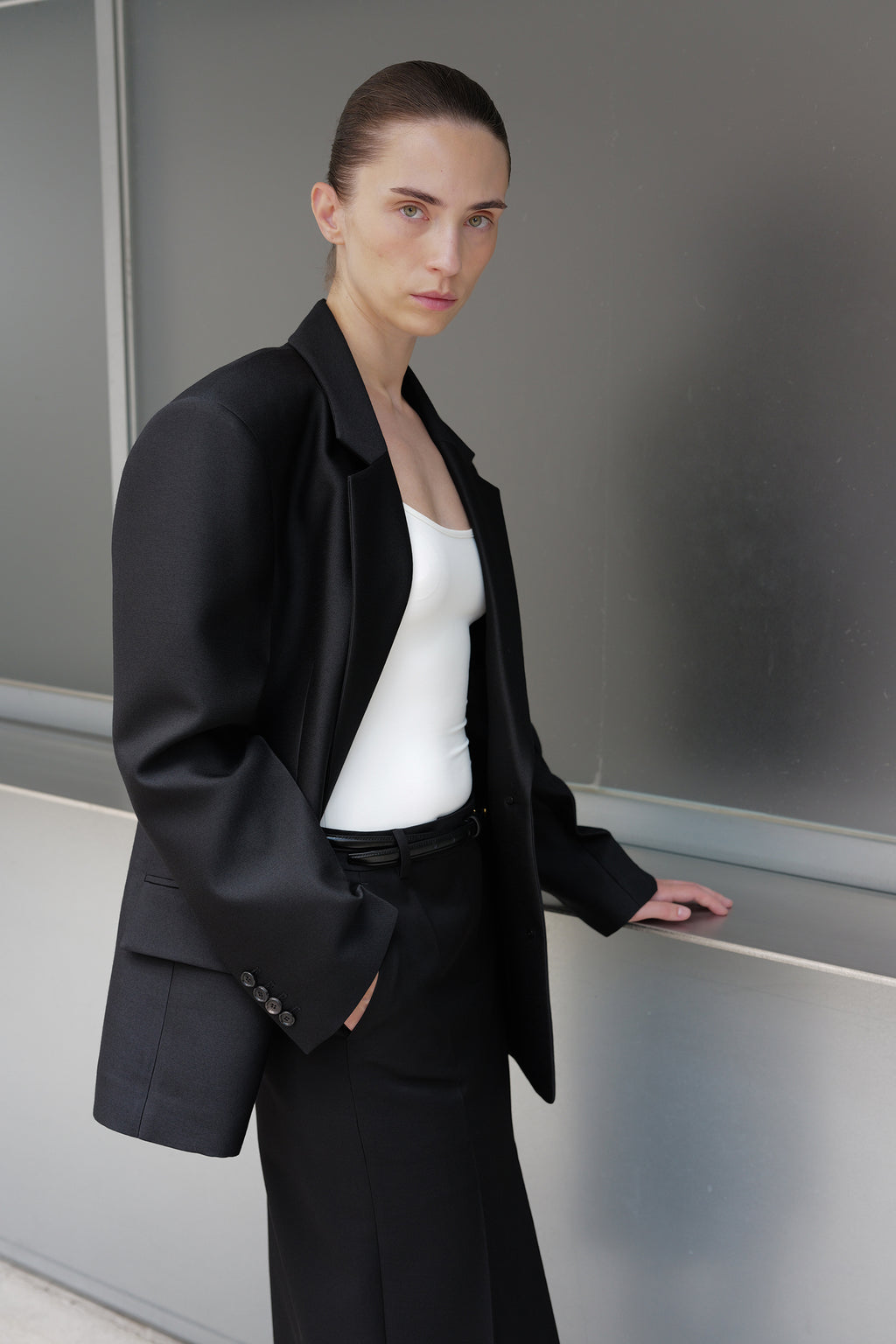 Wool Silk Pencil Skirt Black