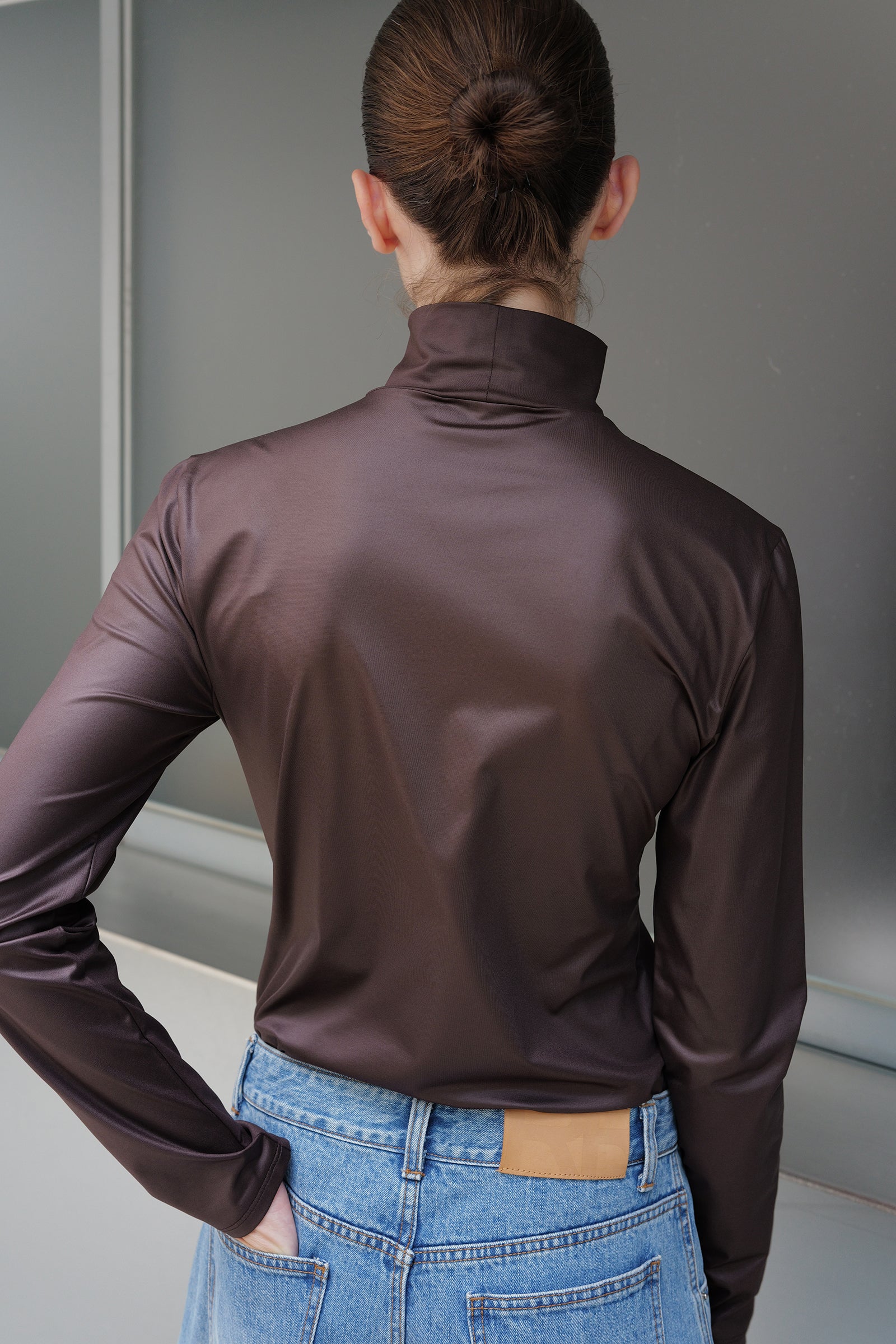 Metallic Turtleneck Top Brown