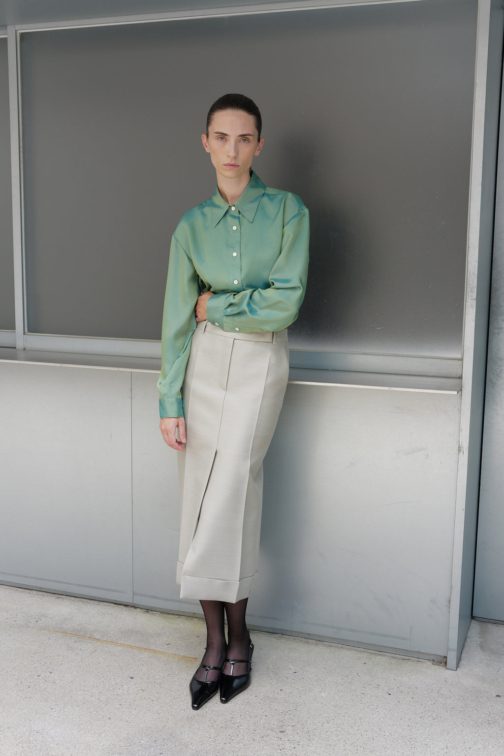 Wool Silk Pencil Skirt Light Gray