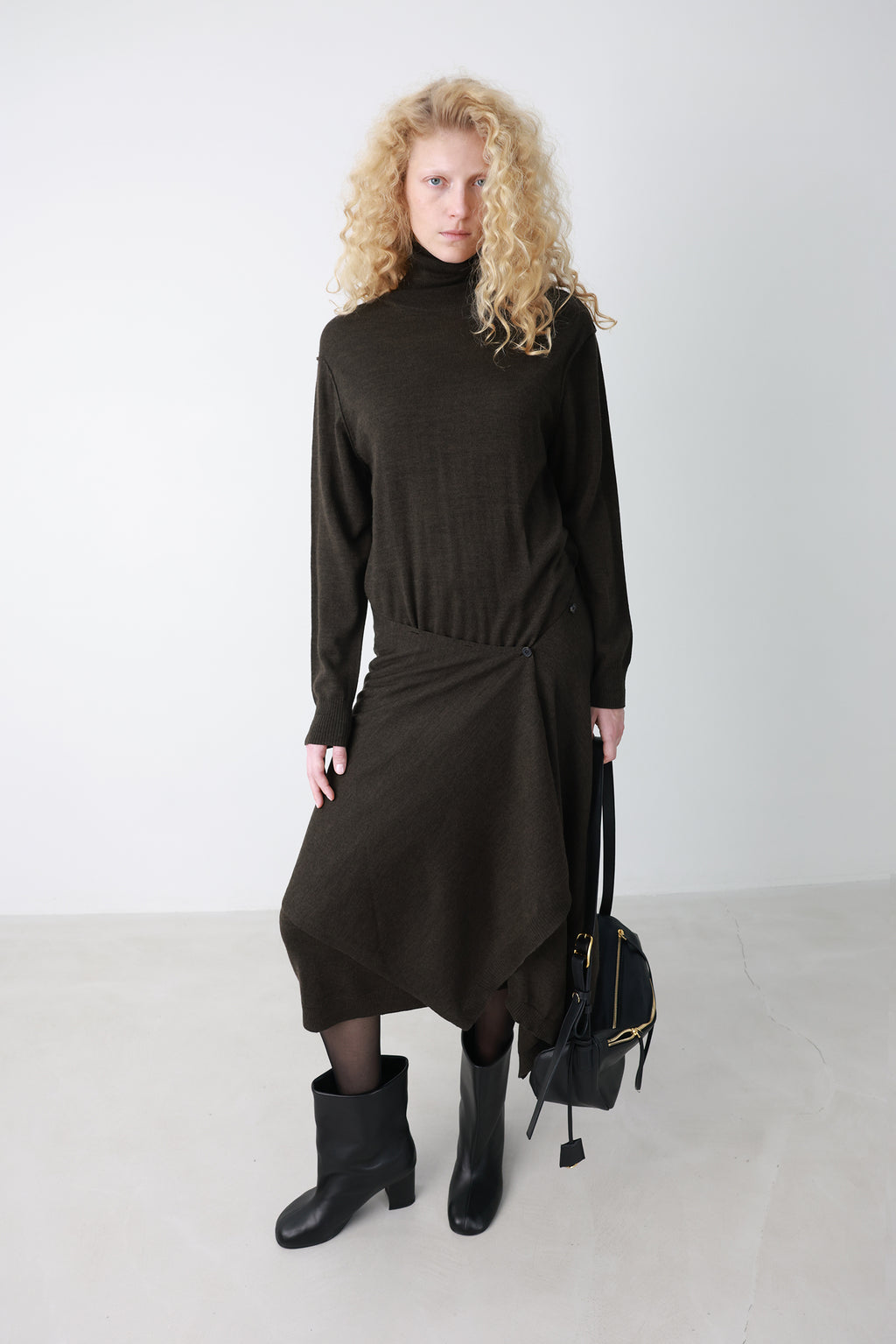 Wool blend knit dress khaki