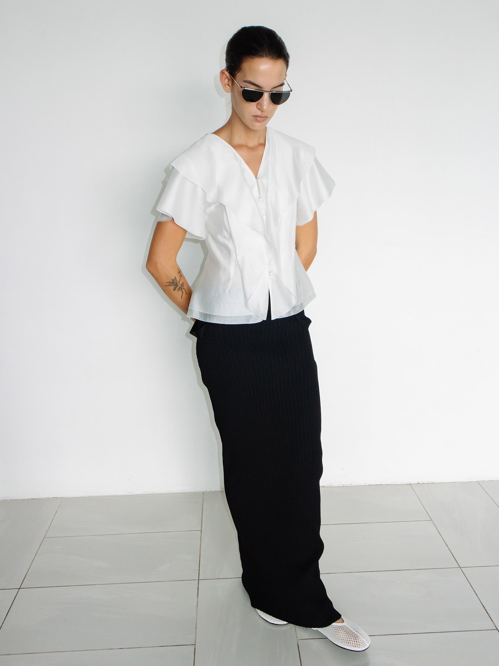Ruffle Peplum Blouse Ivory
