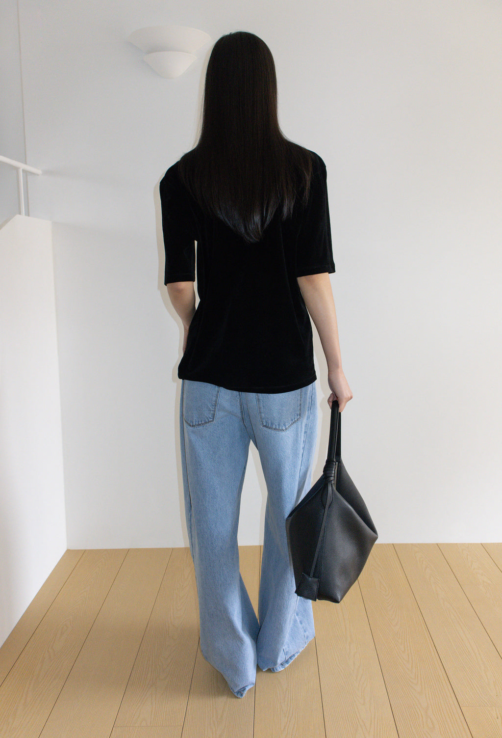 Velour U-neck T-shirt Black