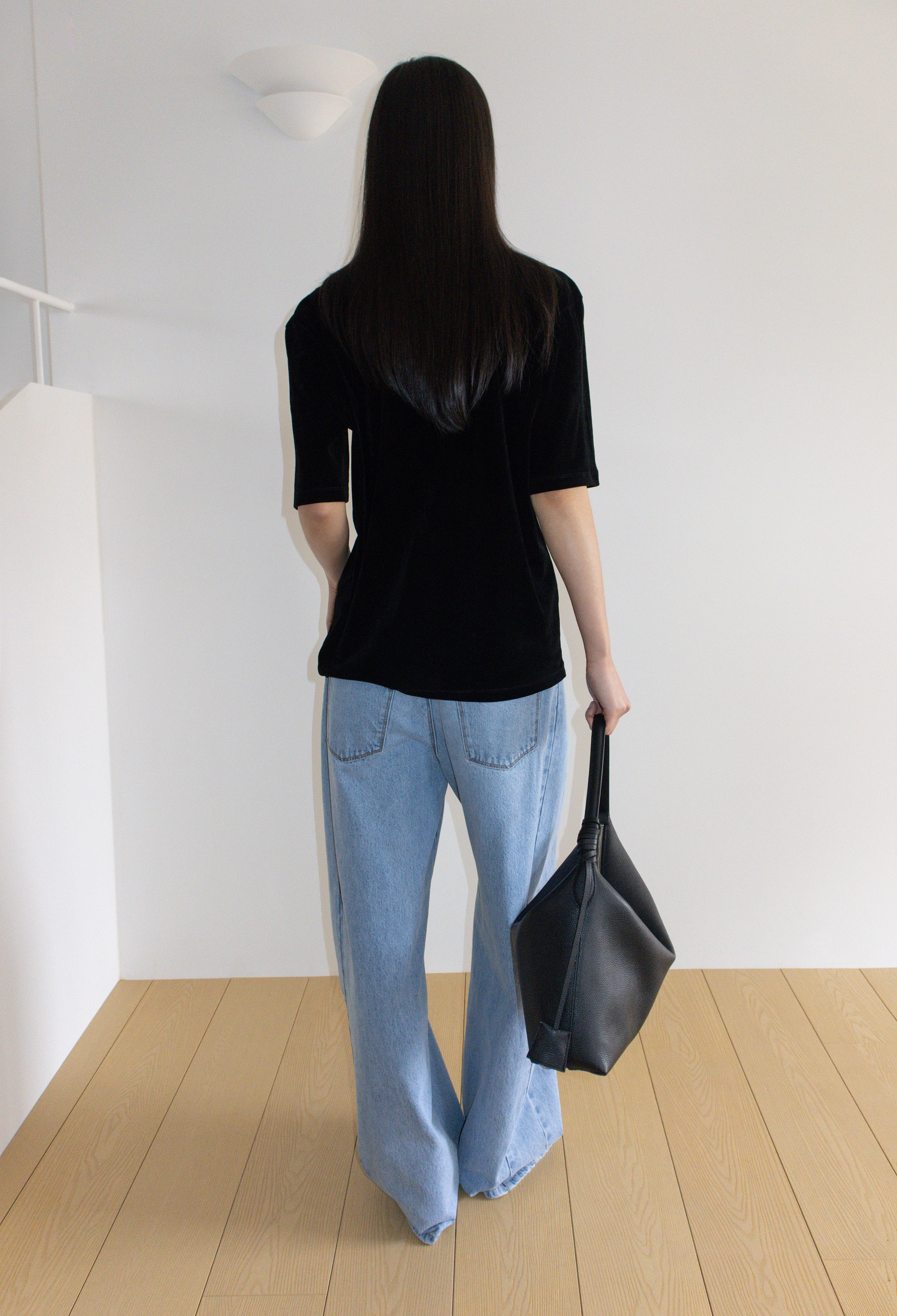 Velour U-neck T-shirt Black