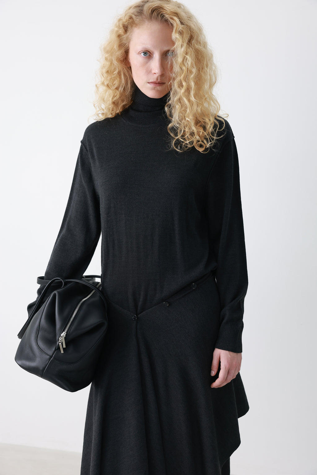 Wool blend knit dress charcoal