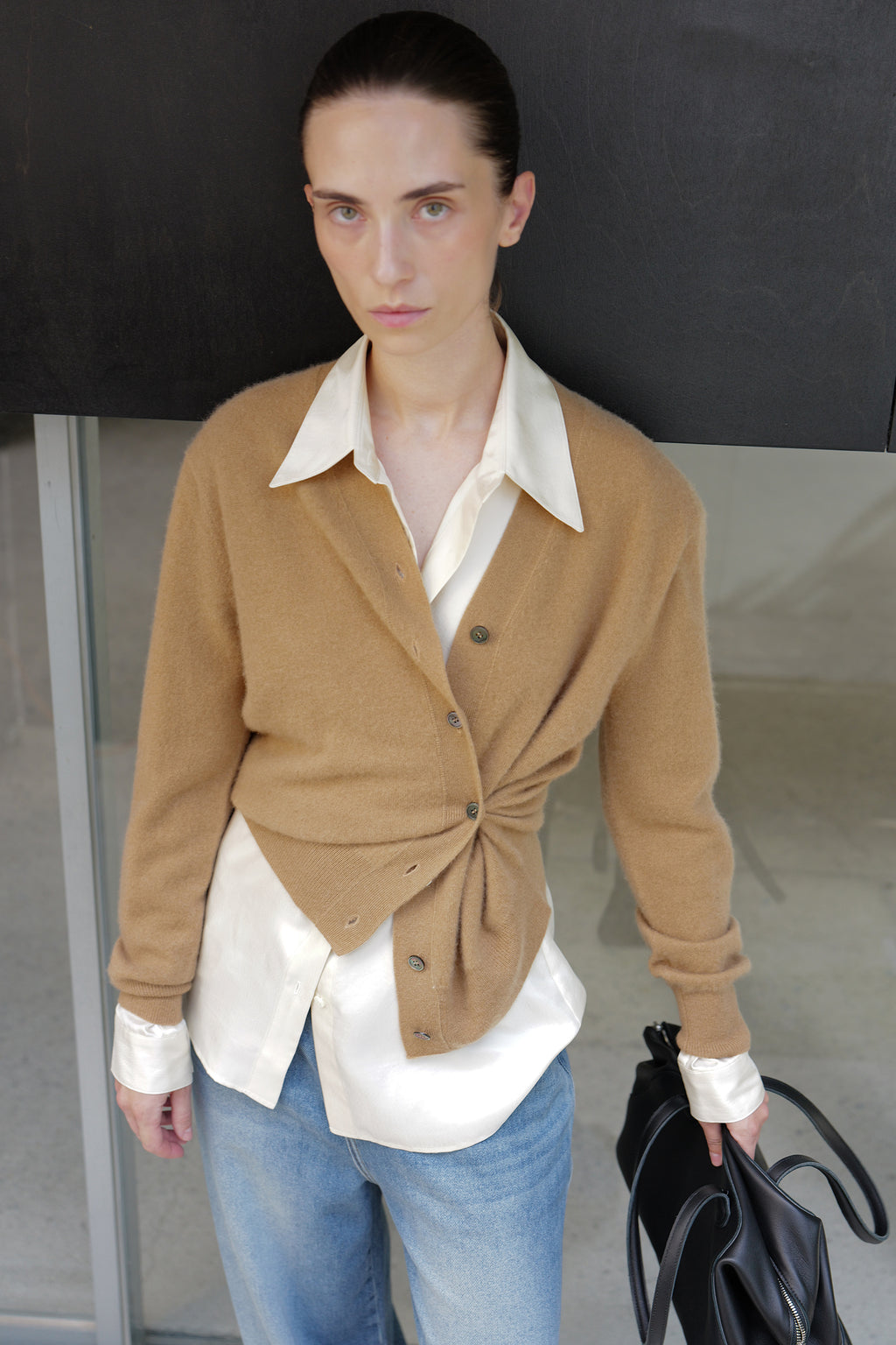 Cashmere 100 Padded Cardigan Camel