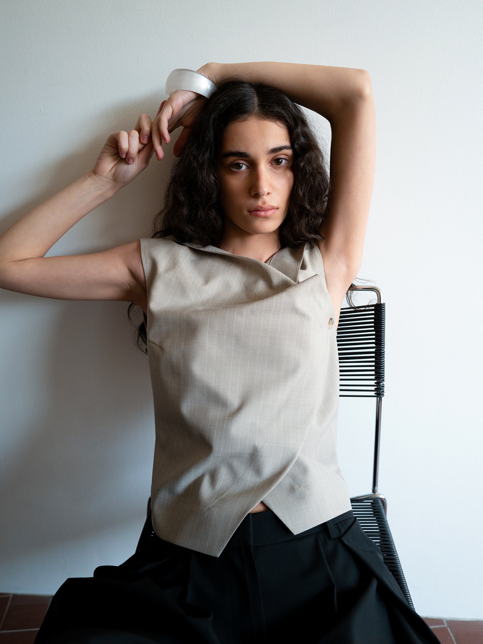 Tilted Cowl Vest Beige