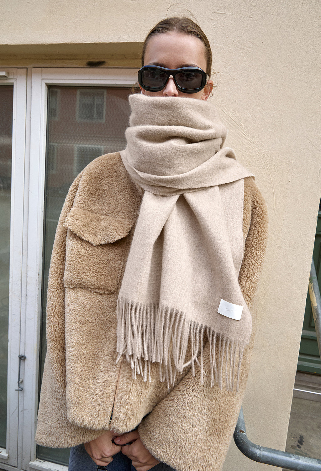 Lambswool Fringe Muffler Beige