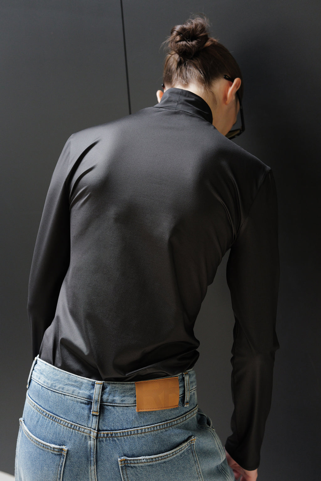 Metallic Turtleneck Top Black