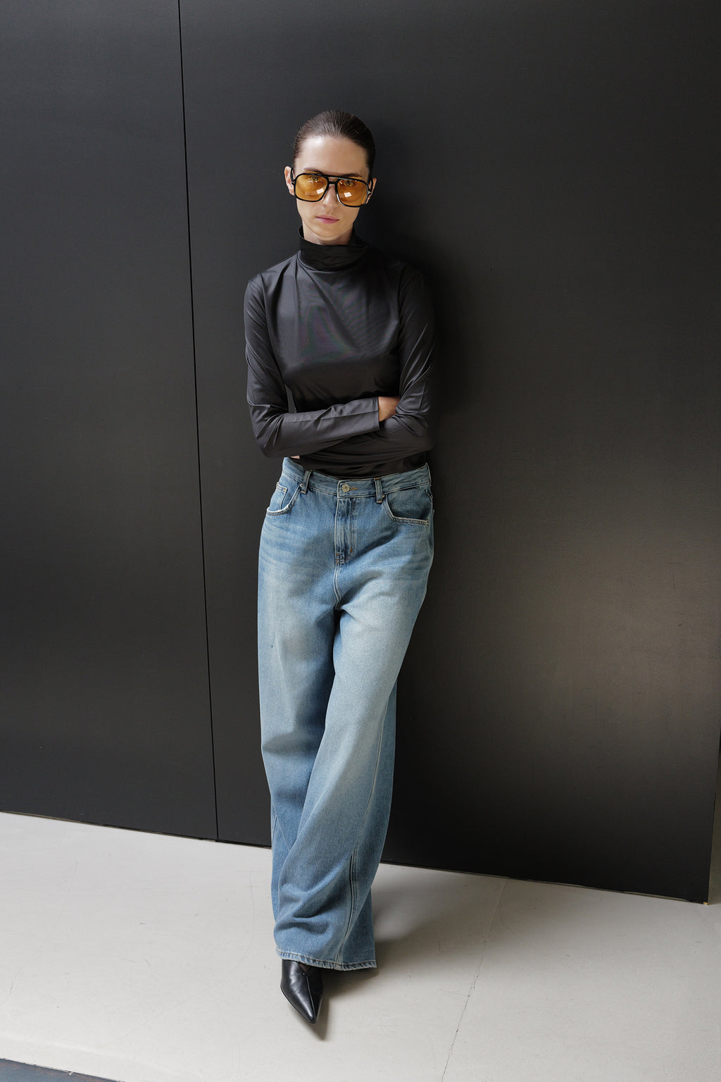 Metallic Turtleneck Top Black