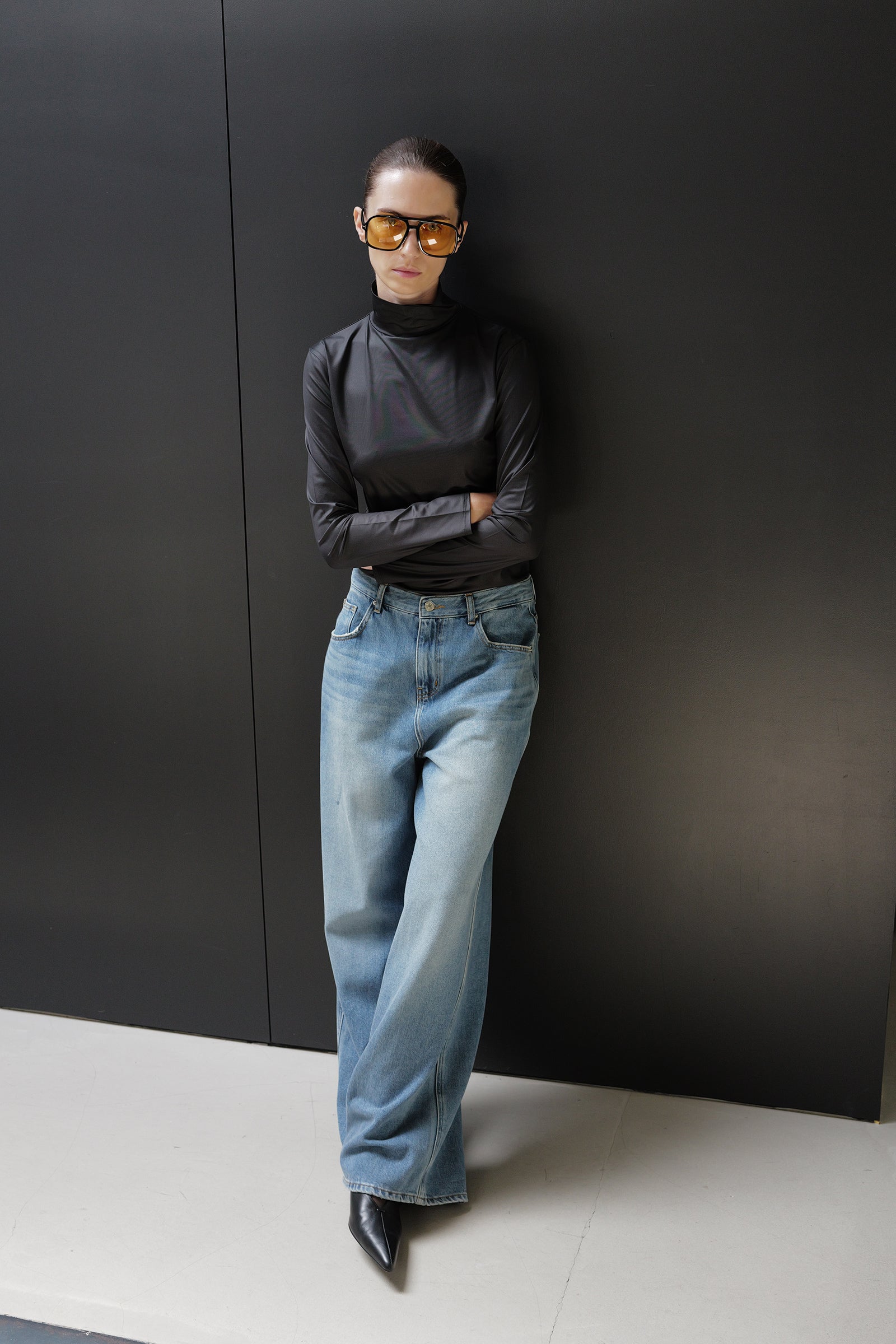 Metallic Turtleneck Top Black