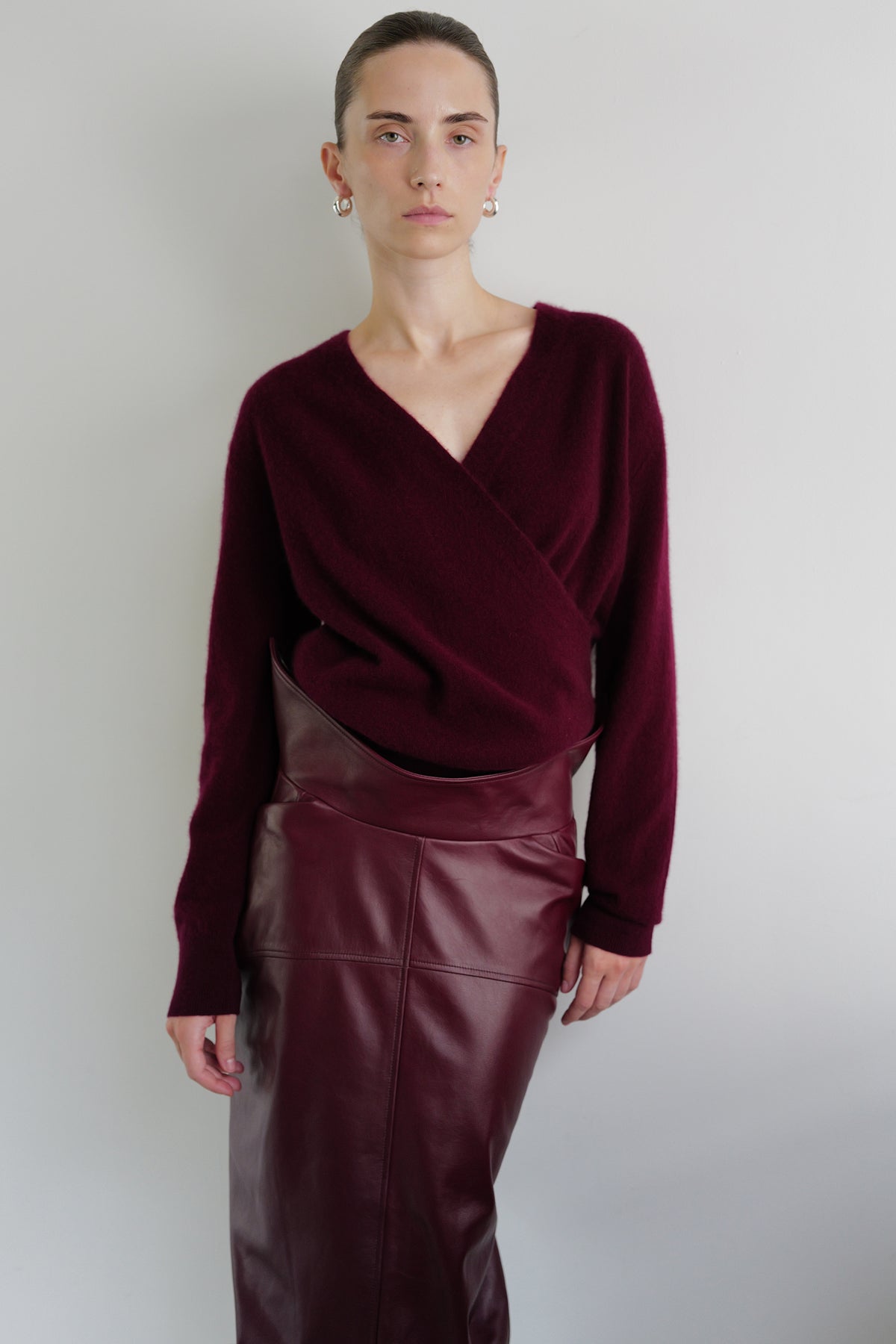 Cashmere 100 Wrap Knit Burgundy