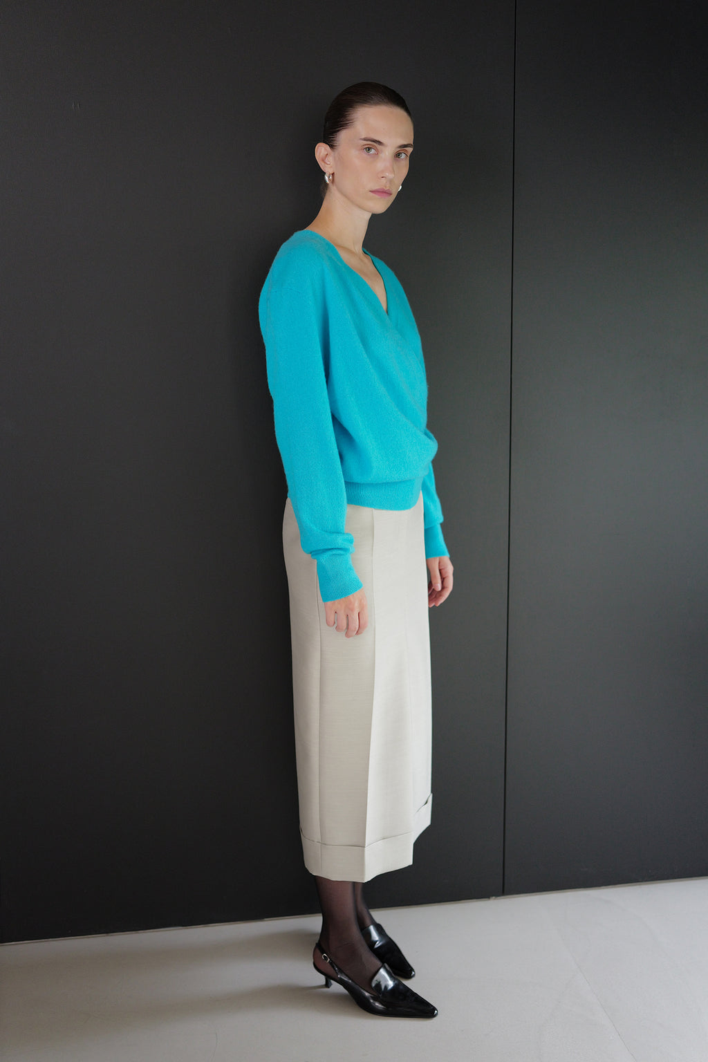 Cashmere 100 Wrap Knit Aqua Blue