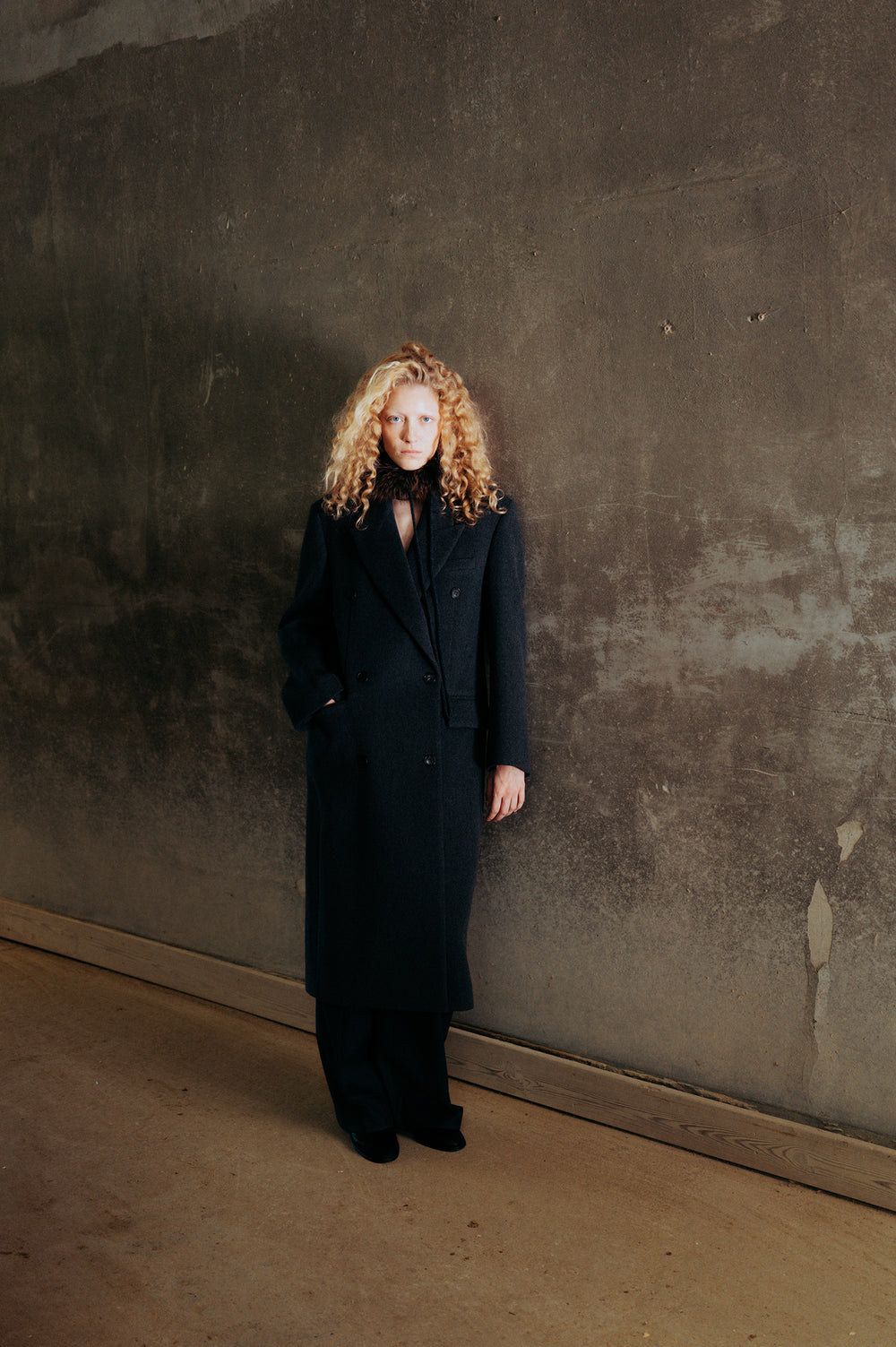Double Tailored Long Coat Charcoal