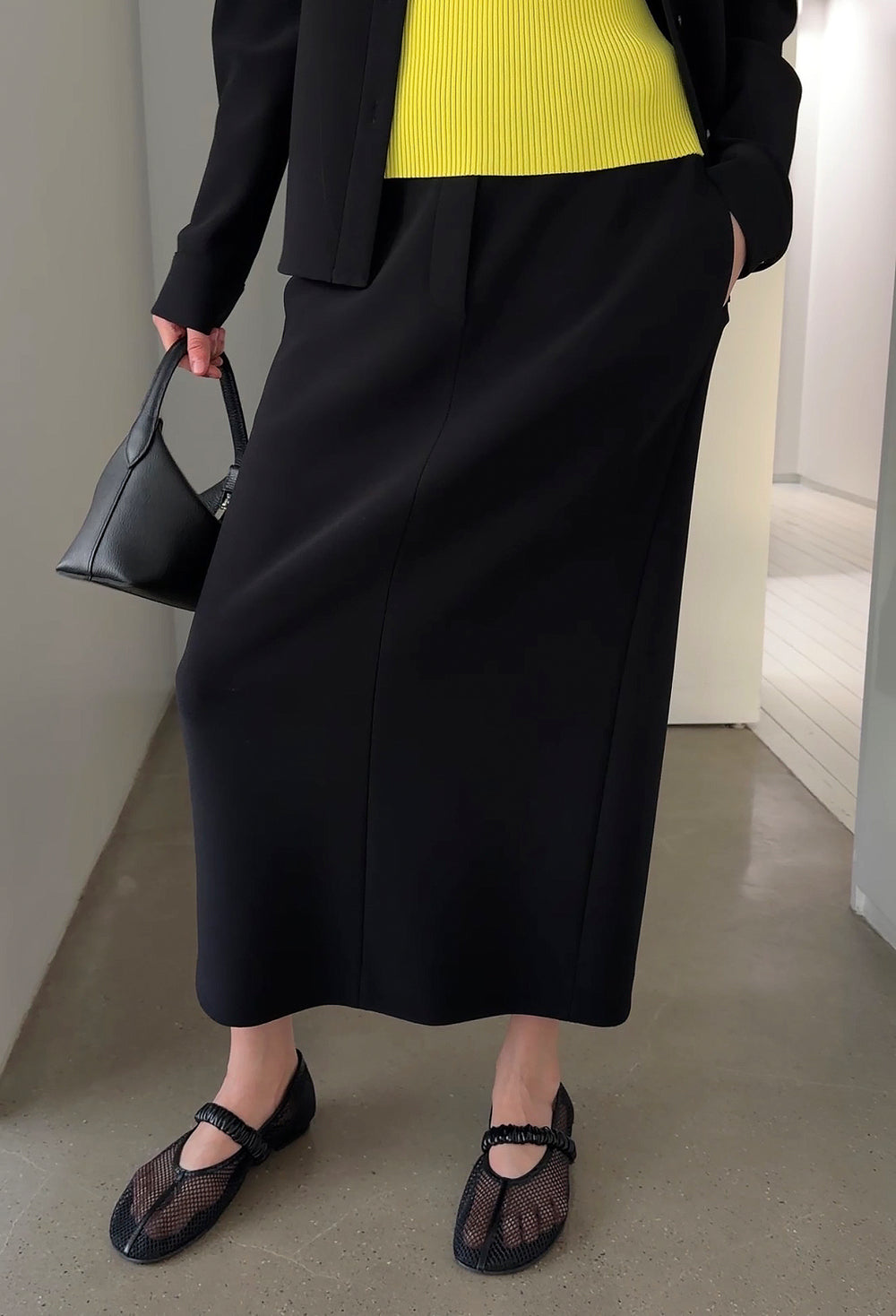 High-density Stretch Maxi Skirt Black